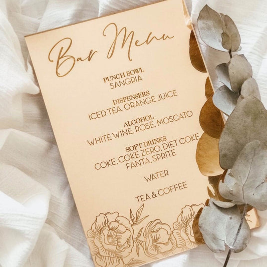 Engraved menu acrylic