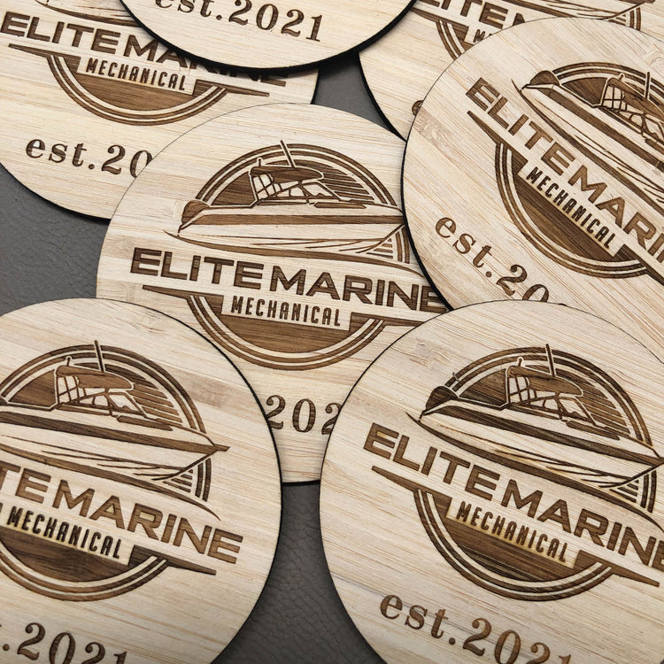 Custom wood coasters with business logo