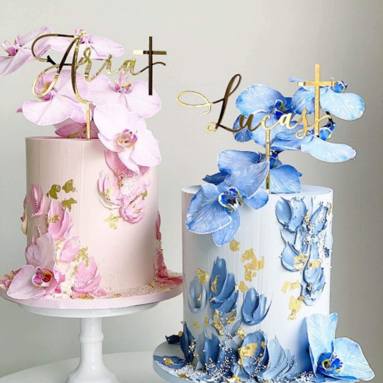 Name and Cross Personalised Cake Topper | Little Event Boutique