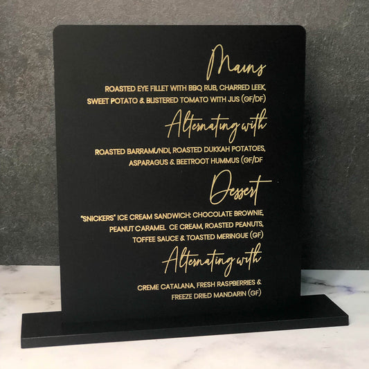 Acrylic Two toned engraved menu