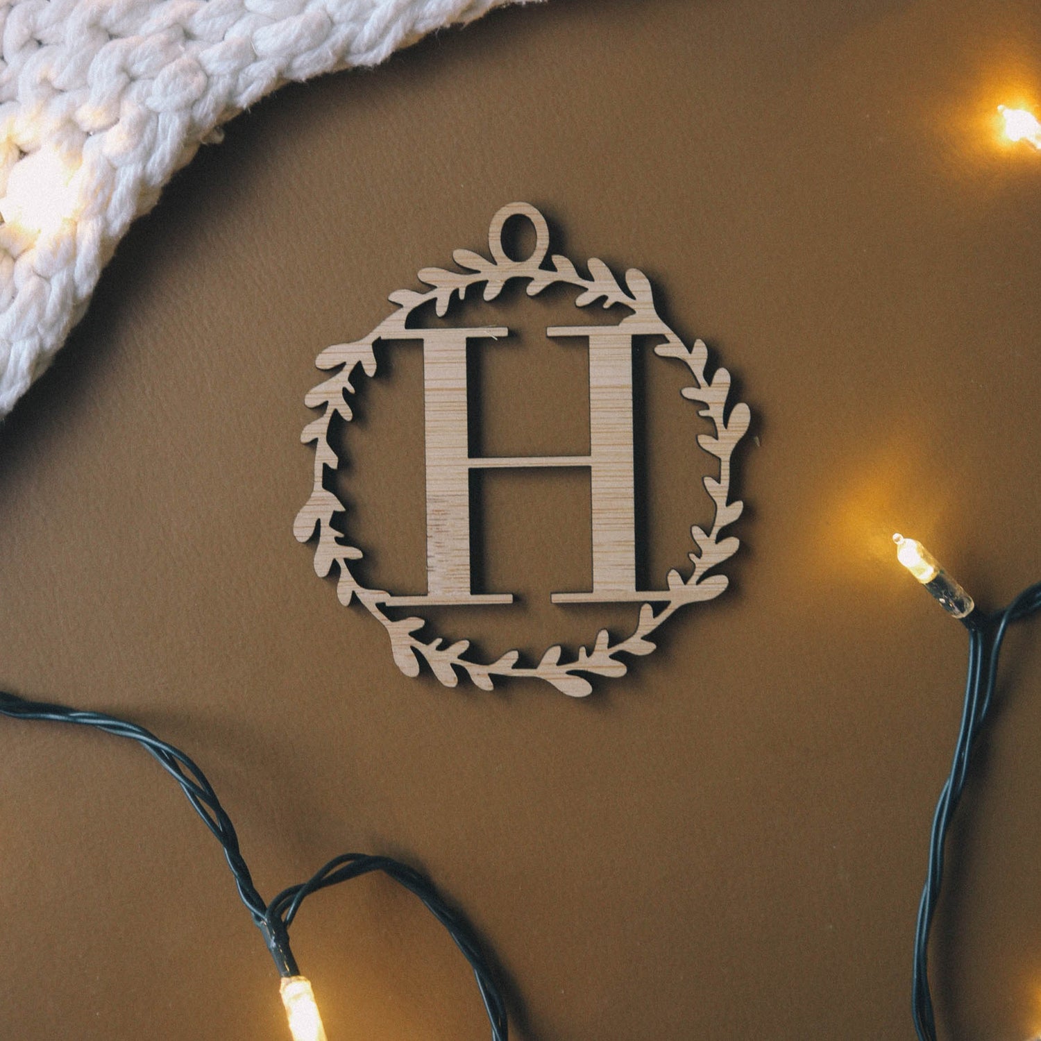 Wreath Initial Personalised Ornament wooden