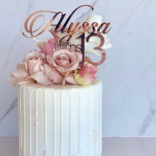 Name Turns Age Personalised Cake Topper | Little Event Boutique